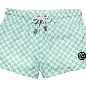 Mint Checkered Kids Swim Trunks